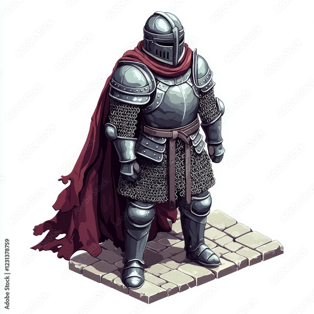 Fototapeta premium A Majestic Medieval Knight in Full Armor: A Digital Fantasy Art Illustration