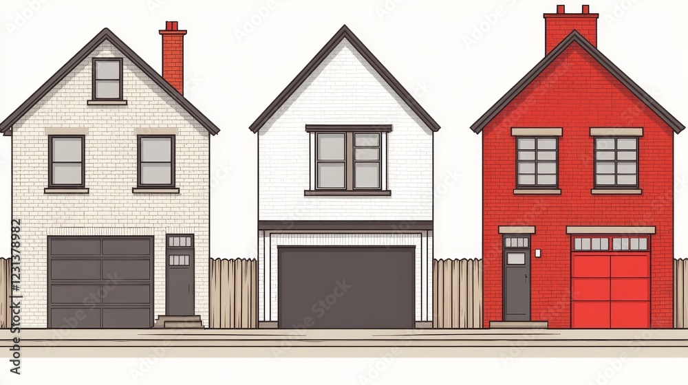 Three Distinctly Styled Suburban Houses with Attached Garages Three Distinctly Styled Suburban Houses with Attached Garages