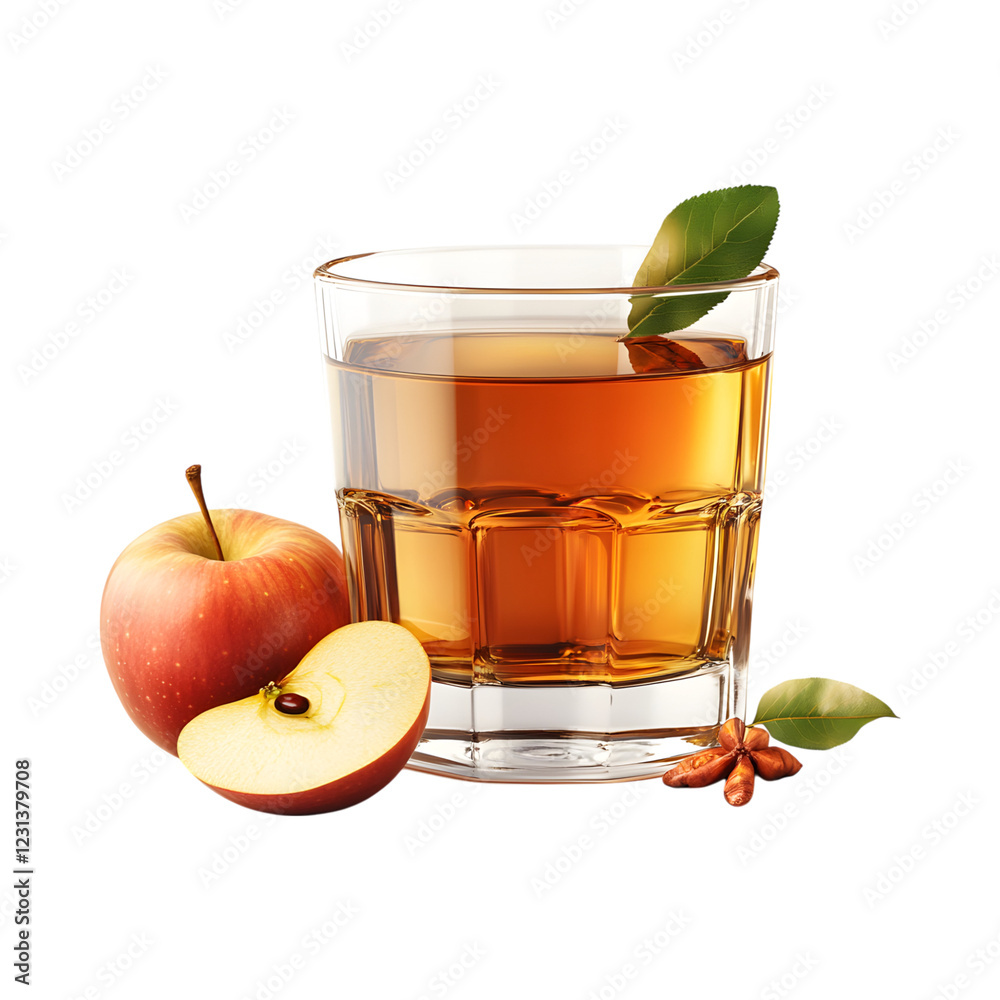 Apple Cider Bourbon Caramel with Fresh Apple Isolated on Transparent Background Apple Cider Bourbon Caramel with Fresh Apple Isolated on Transparent Background