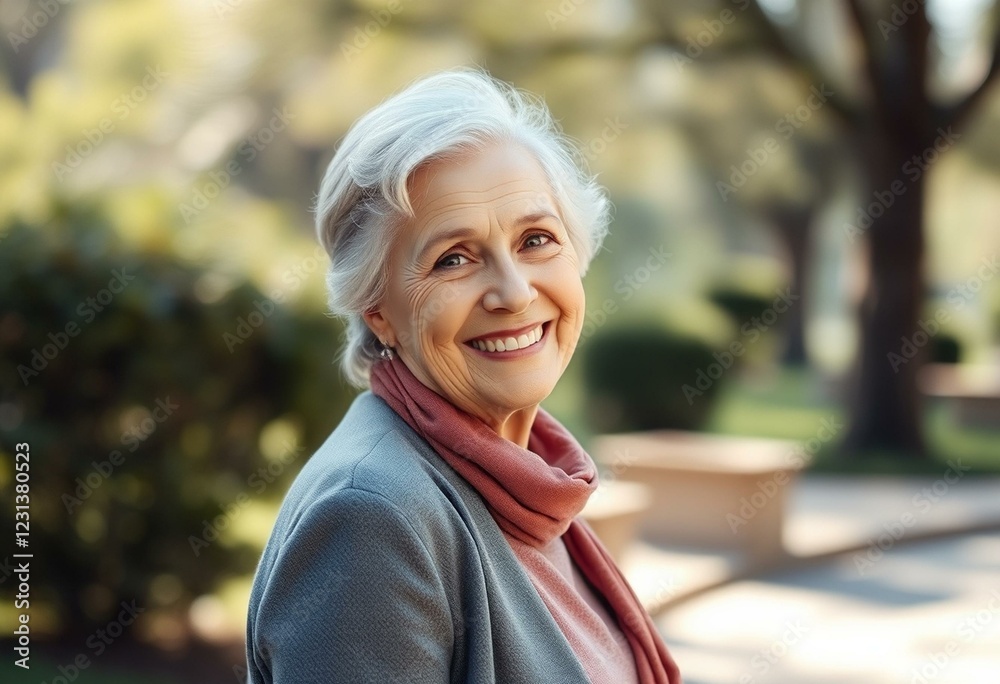 Old woman with a warm smile in a natural setting Old woman with a warm smile in a natural setting
