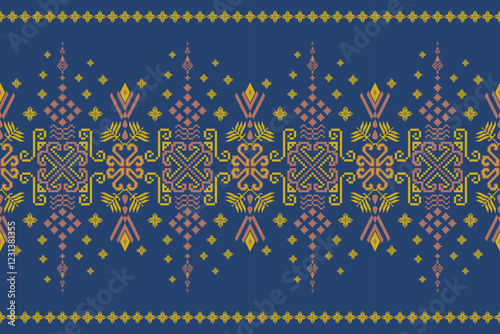 Geometric floral pattern  background  flower ethnic pixel pattern,Aztec style,abstract background.design for texture,fabric,clothing,decoration,print