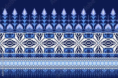 Geometric floral pattern  background vector illustration.flower ethnic pixel pattern,Aztec style,abstract background.design for texture,fabric,clothing,decoration,print,sarong.