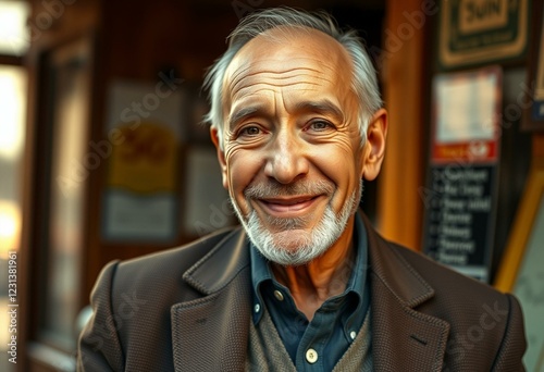 Photorealistic portrait of an old man in a stylish outfit