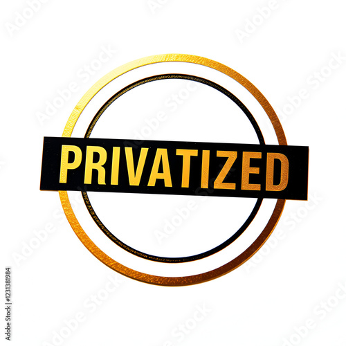 Black and gold color round label sticker with word privatized on white background photo