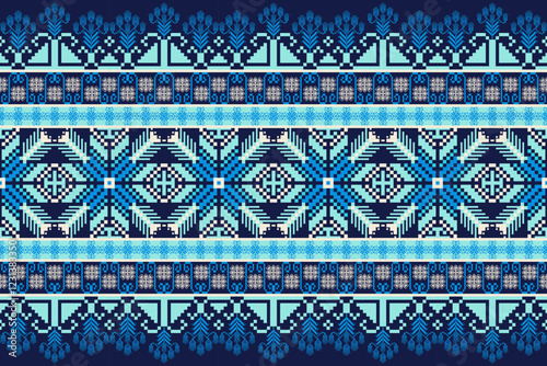 Geometric floral pattern background vector illustration.flower ethnic pixel pattern,Aztec style,abstract background.design for texture,fabric,clothing,decoration,print,sarong.