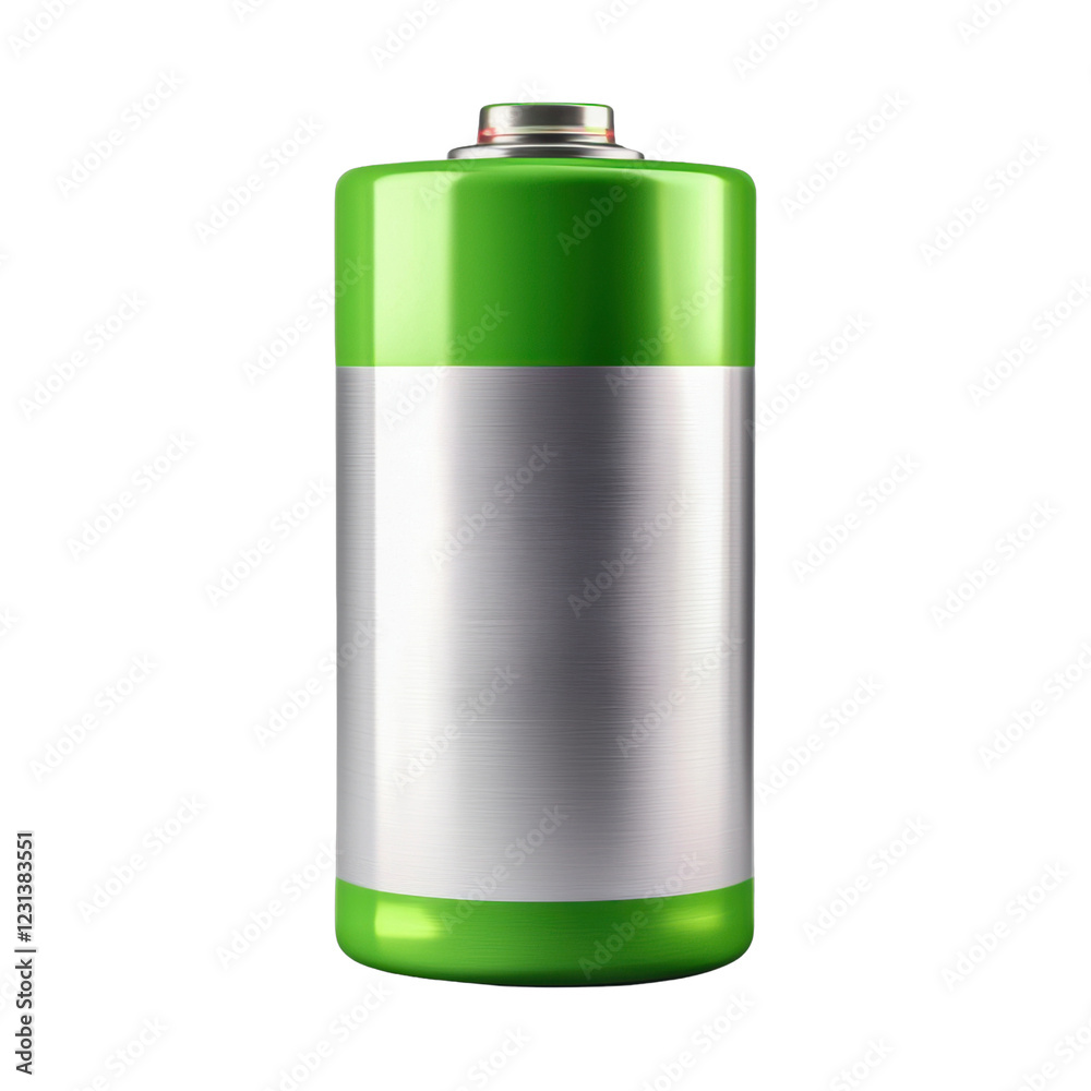 Large green battery with metallic surface on Transparent Background Large green battery with metallic surface on Transparent Background