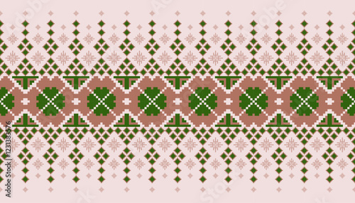 Geometric floral pattern background vector illustration.flower ethnic pixel pattern,Aztec style,abstract background.design for texture,fabric,clothing,decoration,print,sarong.
