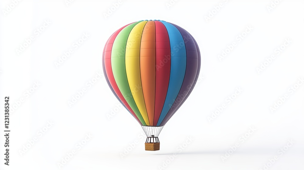 Obraz premium Vibrant hot air balloon isolated on white background for creative design projects and travel theme visual content.