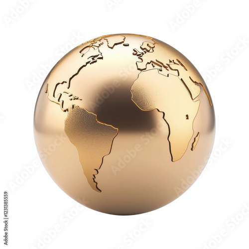 Golden globe representing world continents in relief