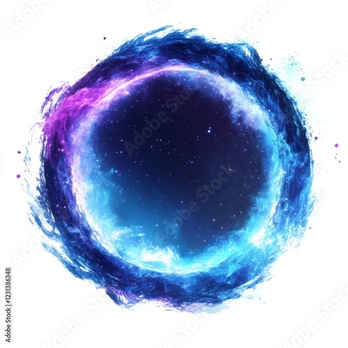 Abstract cosmic ring of blue and purple energy swirling with stardust.