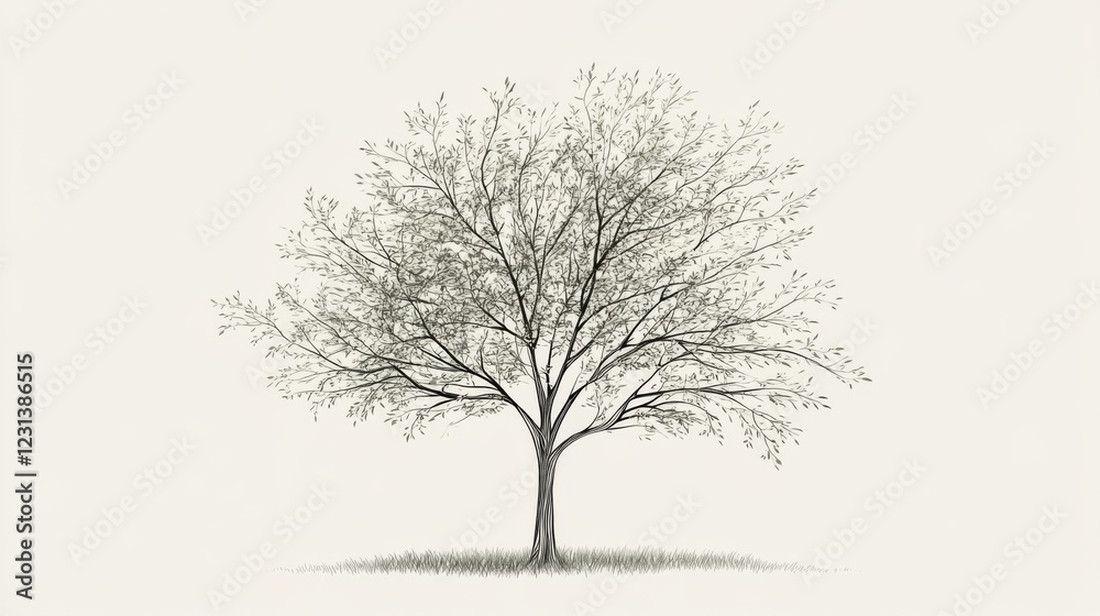 Obraz premium Sketch of a leafless tree on a light background.