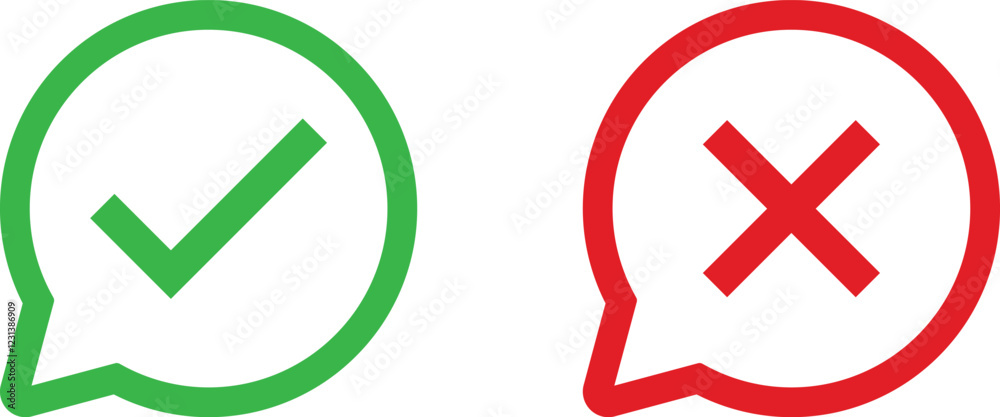 yes and no checkmarks in speech bubble . Tick and cross mark in speech bubble . Vector illustration yes and no checkmarks in speech bubble . Tick and cross mark in speech bubble . Vector illustration
