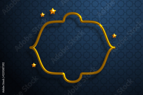 Islamic greetings banner template with golden frame and stars. Luxury elegant background for eid al fitr or ramadan sales