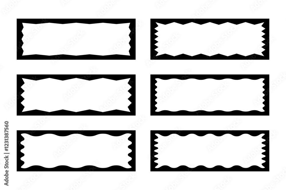 Obraz premium Zigzag edge rectangle frames collection. Jagged sticker or stamp set with wavy edge