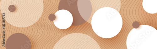 Modern geometric background with circles and lines. Abstract mocha mousse color vector banner