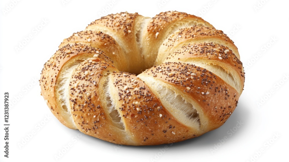 Unique twisted bread roll with a golden crust and sprinkled seasoning ready for enjoyment Unique twisted bread roll with a golden crust and sprinkled seasoning ready for enjoyment