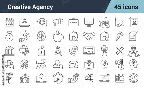 Creative Agency Line Editable Icons set. Includes business, decadency, web, creative, digital, flat