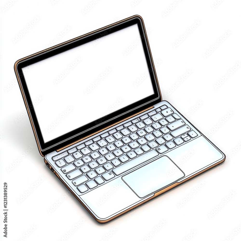 Silver Laptop With Blank Screen On White Background Silver Laptop With Blank Screen On White Background