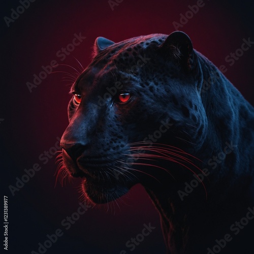 Obraz na płótnie A sleek, minimalist panther logo with smooth, curved lines and a high-contrast deep crimson-to-midnight blue background. w salonie
