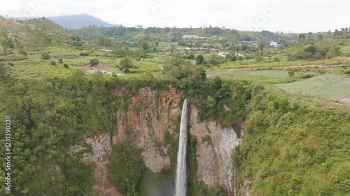 Aerial view of sipiso piso waterfall, Indonesia photo