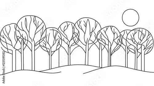 Wallpaper Mural Winter trees, snowy hill, sun, landscape, illustration Torontodigital.ca