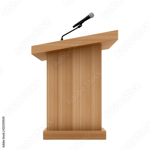 Wooden podium with microphone transparent background for public speaking professional event indoor setting