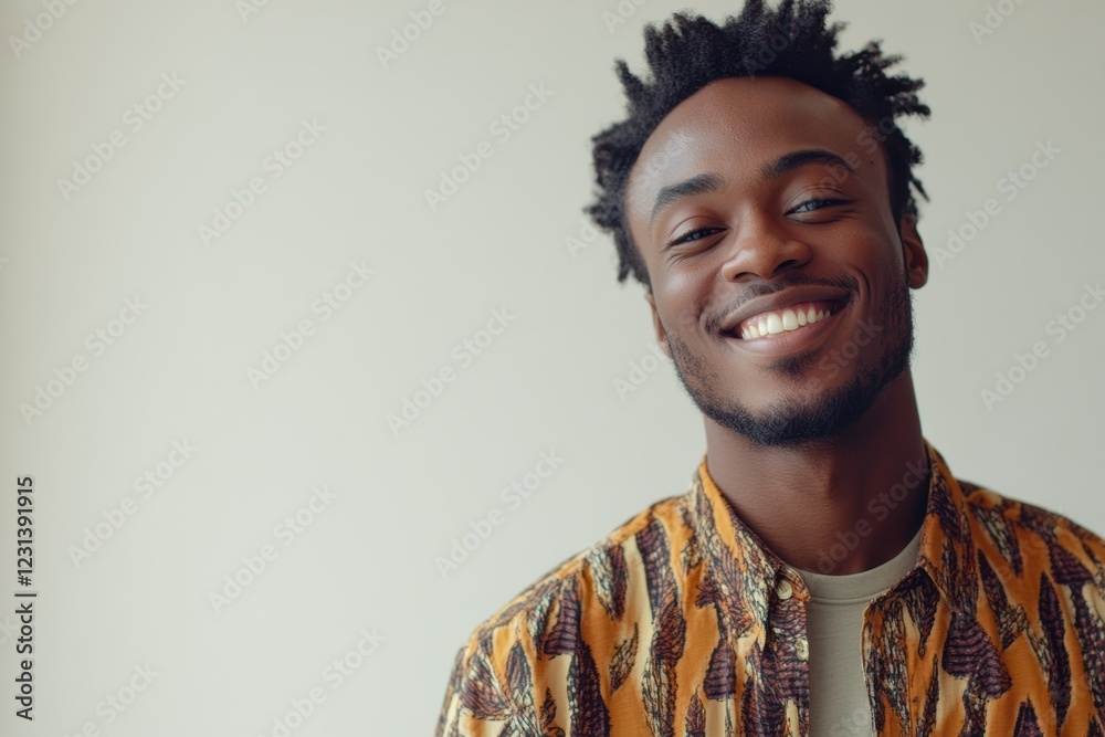 Fototapeta premium African black men, 20-40 years old, dressed in simple, work appropriate attire, relaxed in front of solid backgrounds, capturing their authentic style and confidence.