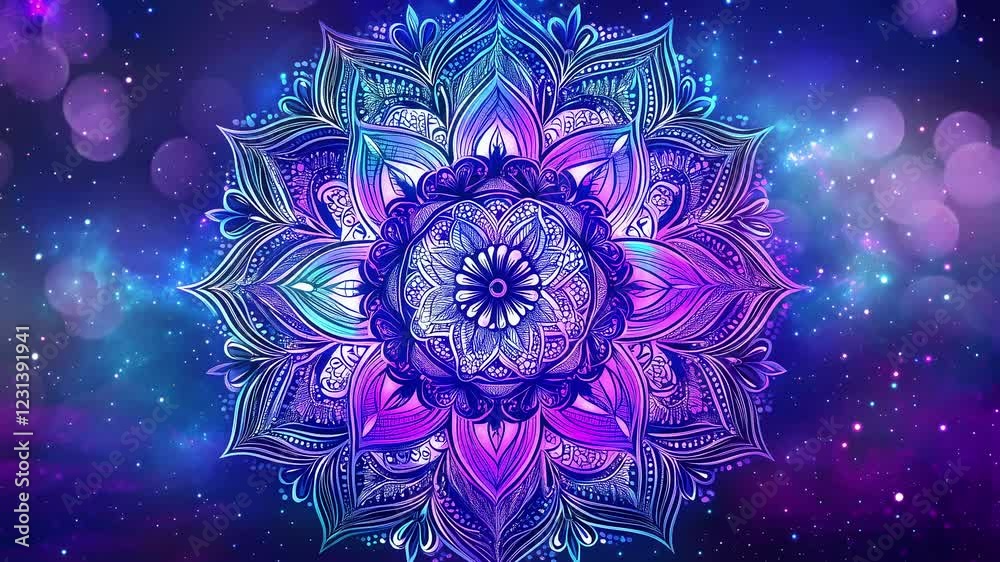 circular flower mandala galaxy background seamless looping overlay 4k virtual video animation background