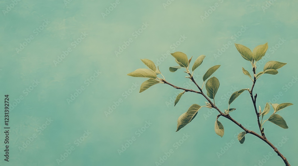 Close-up view of budding leaves on a branch against a soft pastel background. Generative AI Close-up view of budding leaves on a branch against a soft pastel background. Generative AI