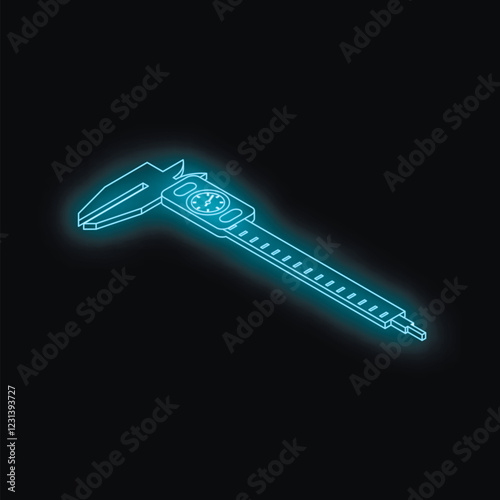 Neon blue vernier caliper glowing on dark background, symbolizing accuracy and engineering