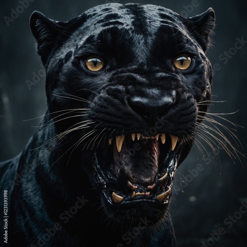 A dark panther face looming over gothic-styled metallic text, giving a powerful and battle-ready design.
