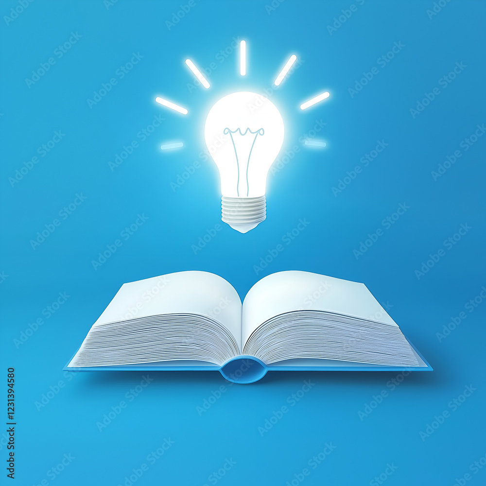 Sleek and modern open book with glowing bulb, perfect for knowledge themes Sleek and modern open book with glowing bulb, perfect for knowledge themes