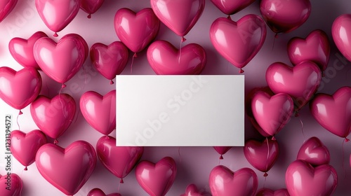 Wallpaper Mural A heartwarming scene with a blank white card surrounded by floating pink heart-shaped balloons, perfect for a custom Valentine Day message Torontodigital.ca