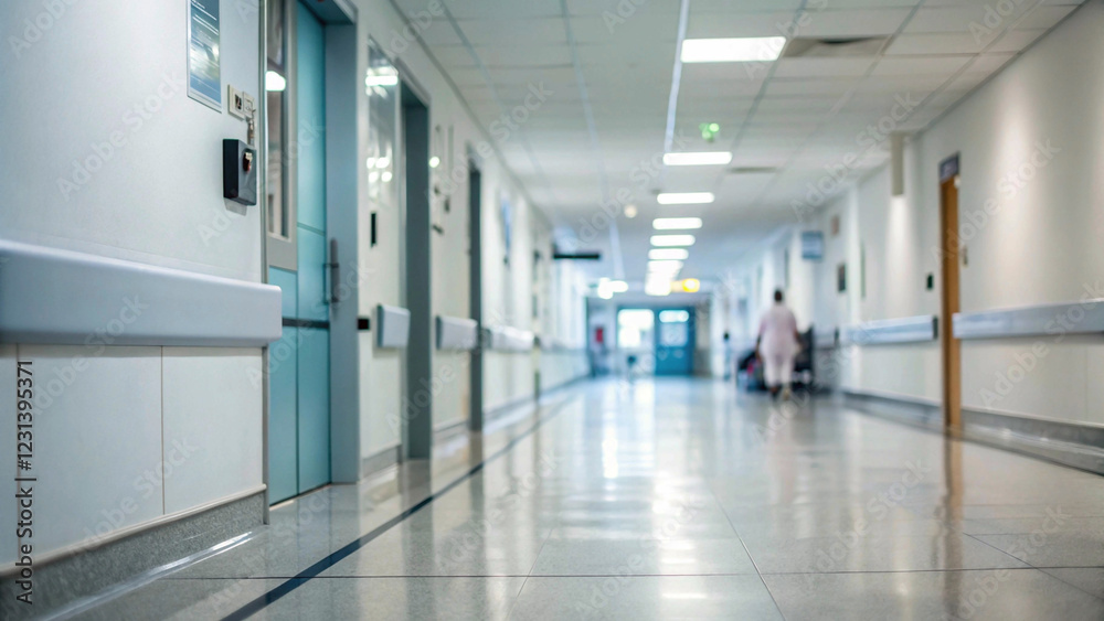 Obraz premium A long and straight hospital hallway, conveying a sense of order and professionalism