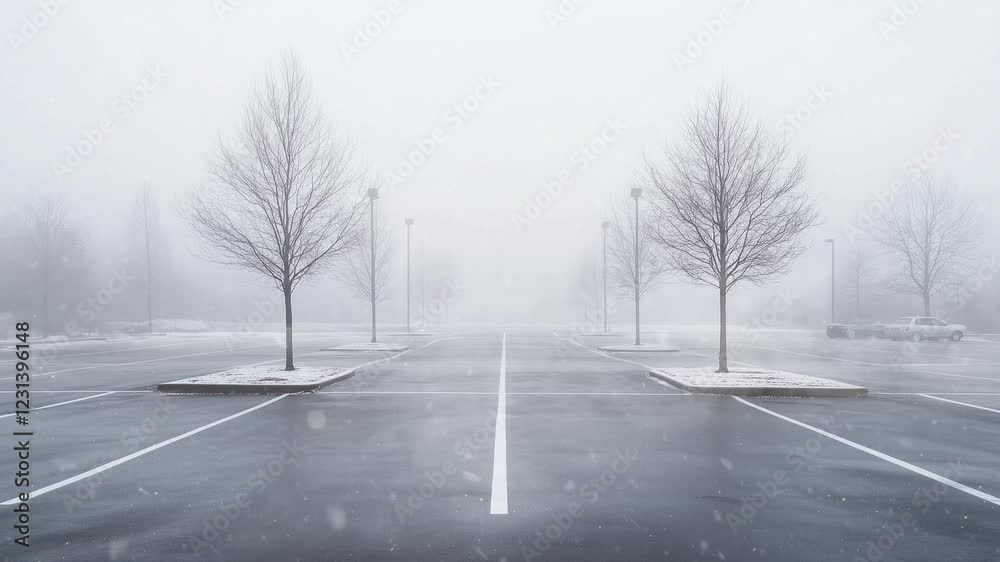 empty parking lot on a foggy winter day seamless looping overlay 4k virtual video animation background empty parking lot on a foggy winter day seamless looping overlay 4k virtual video animation background