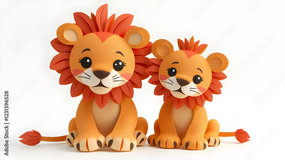 Cartoon pet animal family. Mothers ,father and kids. Domestic parents and children.Animal family 3d illustration.Paper cut style.Origami style.Lion family. Cartoon pet animal family. Mothers ,father and kids. Domestic parents and children.Animal family 3d illustration.Paper cut style.Origami style.Lion family.