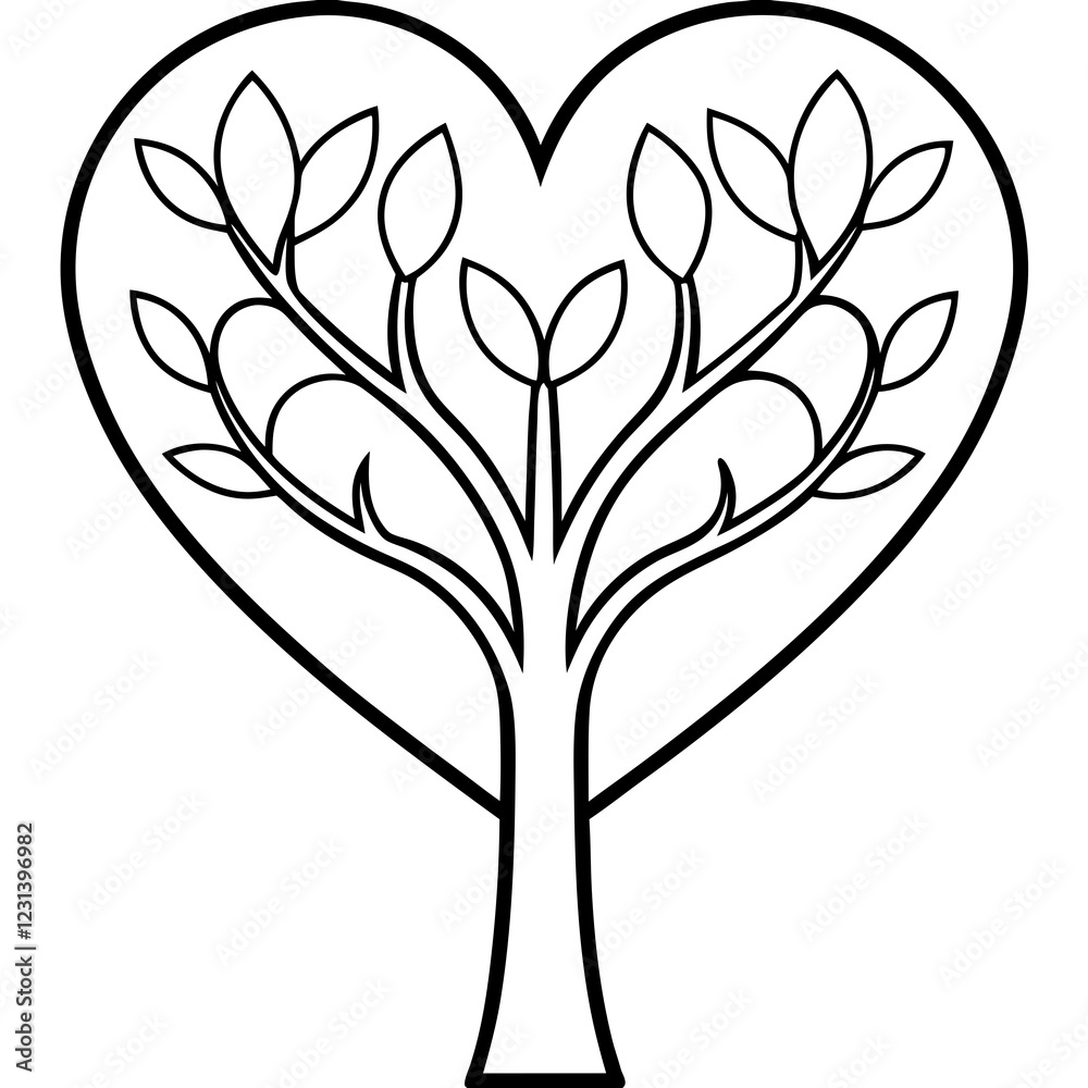 Romantic Tree of Love Outline Vector Romantic Tree of Love Outline Vector