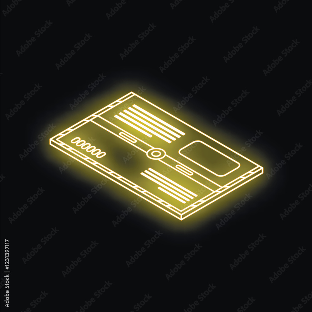 Isometric glowing neon yellow envelope on dark background representing online messaging Isometric glowing neon yellow envelope on dark background representing online messaging