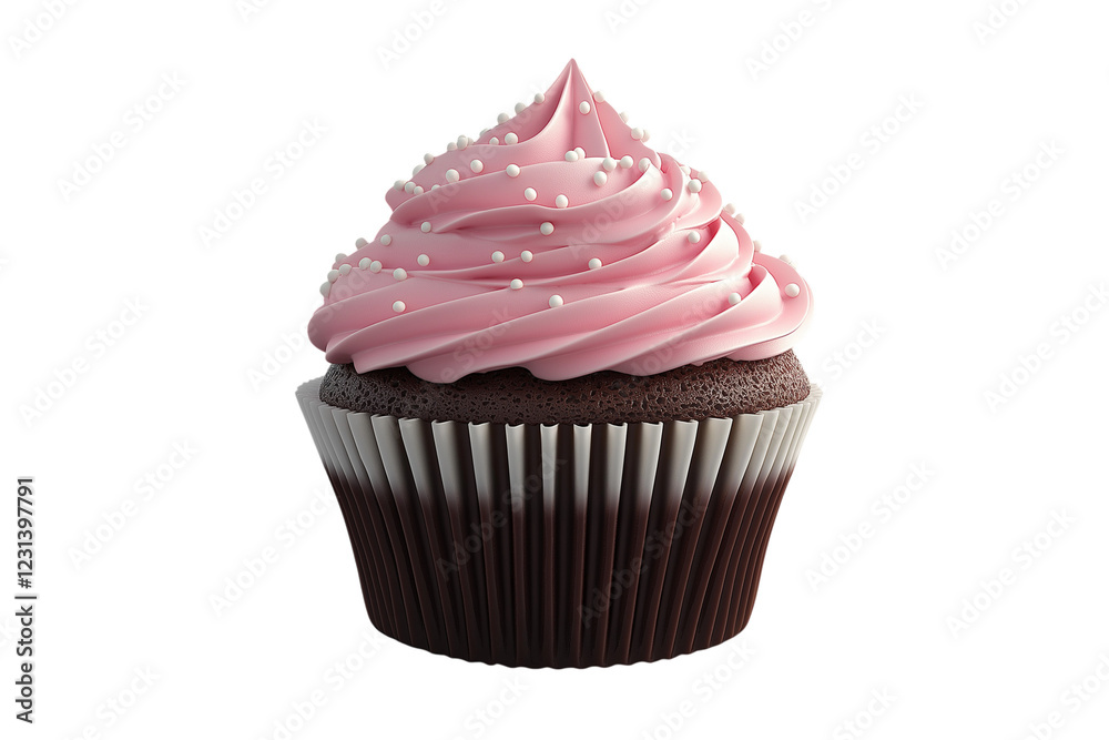 chocolate cupcake with pink frosting swirl isolated on transparent background Generative Ai. chocolate cupcake with pink frosting swirl isolated on transparent background Generative Ai.