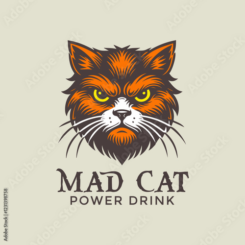 Angry cat head vector logo illustration