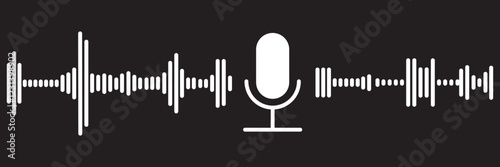 Podcast radio icon set . Podcast channel or radio logo design using microphone. Voice vector icon, record. Studio table microphone with broadcast text podcast