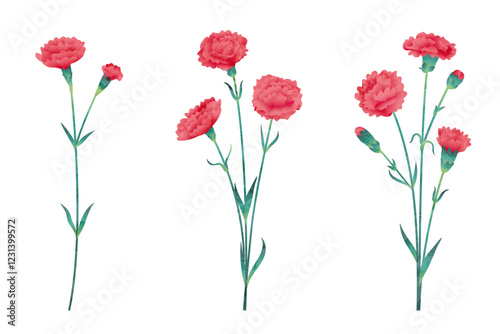 赤いカーネーションの水彩画風ベクターイラスト