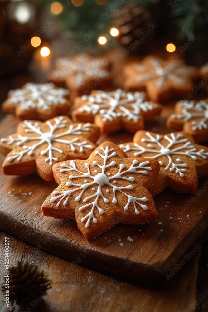 Gingerbread Cookies Snowflakes with Icing Dried Orange Cinnamon Sticks Star Anise Rustic Table Cozy Holiday Ambiance Gingerbread Cookies Snowflakes with Icing Dried Orange Cinnamon Sticks Star Anise Rustic Table Cozy Holiday Ambiance
