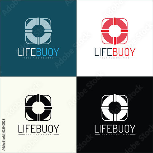 Lifebuoy marine life ring silhouette logo set template design