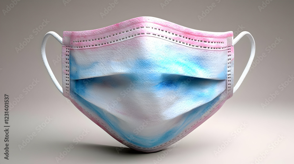 Pink-blue tie-dye face mask, studio shot, health safety Pink-blue tie-dye face mask, studio shot, health safety