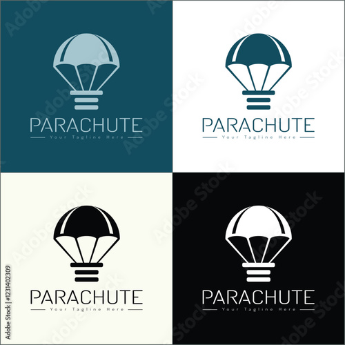 Parachute package box silhouette logo set template design
