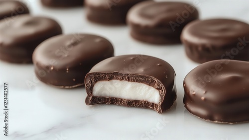 Chocolate-Coated Marshmallow Treats with a Sweet Cream Center photo