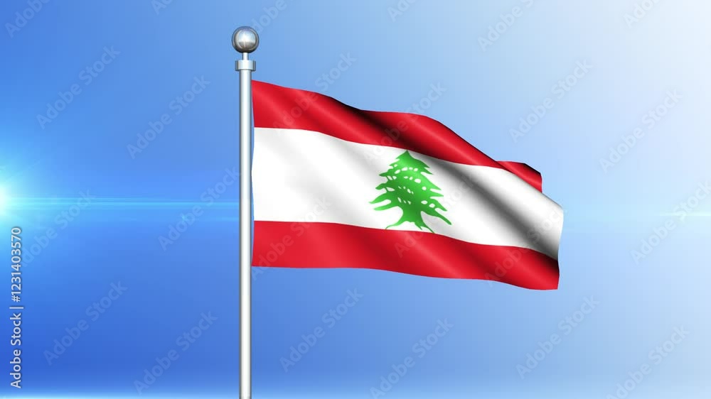 Lebanon flag waving on a pole seamless loop. Flag of Lebanon Lebanon flag waving on a pole seamless loop. Flag of Lebanon