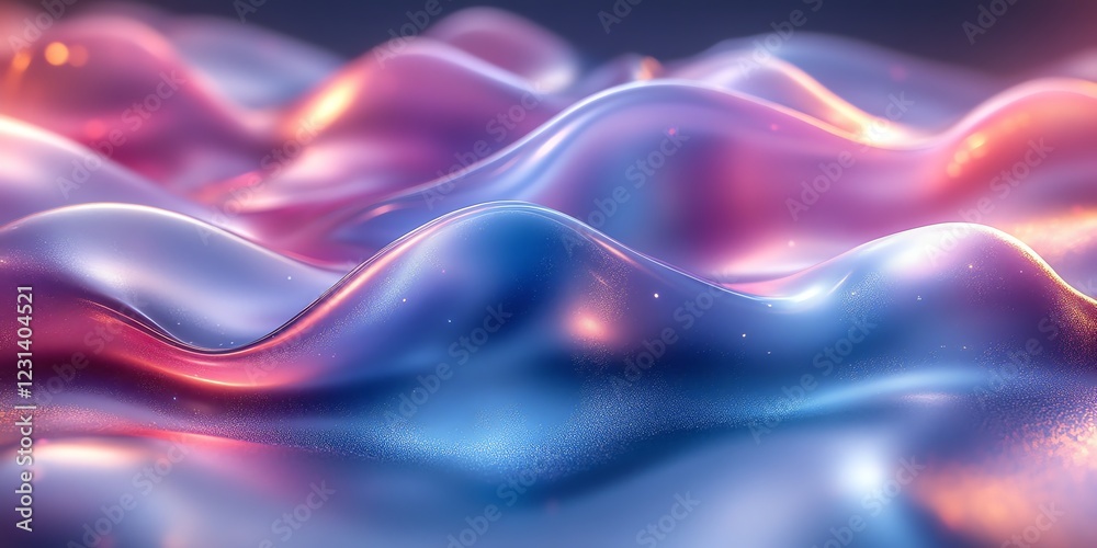 Naklejka premium Stunning 3D render of glossy metallic blue and purple abstract shapes with smooth curves, set against a dark background, perfect for modern and futuristic designs