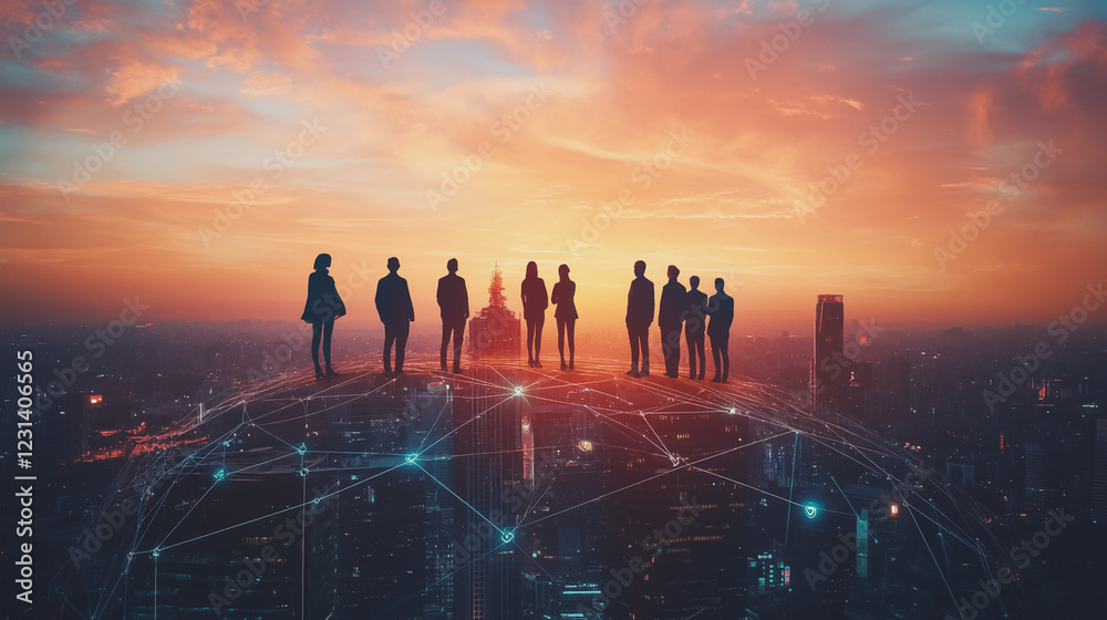 Fototapeta premium Professional business team working on a project together in the office Using innovation economic growth charts and network connections to accompany the data. in analyzing future trends